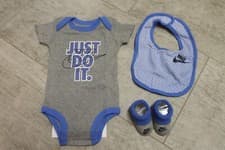 Image of Nike Baby Boys Set 3 pieces Bib Booties Bodysuit Romper 0 - 6 Months Gray Blue