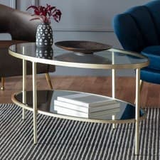 Image of Coffee Table, Hudson Champagne - Gold Oval Glass Coffee Table