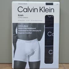 Image of Men's Calvin Klein Black 3 Pack Icon Cotton Stretch Boxer Trunks Large RRP £44