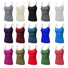 Image of Ladies Stretch Plain Strappy Vest Cami Women's Tank Top Viscose High Quality UK