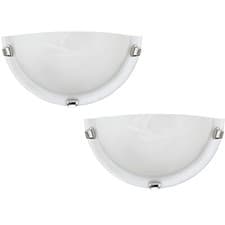 Image of 2 PACK Wall Light Colour Chrome Plated Shade White Glass Alabaster E27 1x60W