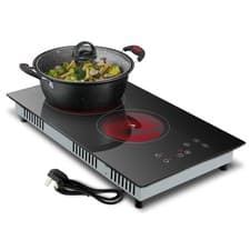 Image of Ceramic Hob 2 Zones, Electric Plug in Hob 30cm 2 Burners, 2800W 9 Power Levels