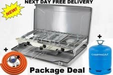 Image of Folding Double Burner Stove Cooker & Chef Grill+907 Camping Gas Gaz Bottle