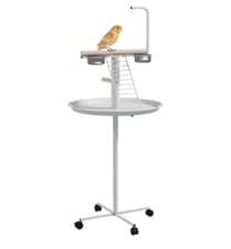 Image of PawHut Bird Table with Four Wheels, Perches, Stainless Steel Bowls, Round Tray