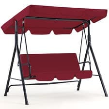 Image of 3-Seat Outdoor Glider Swing Bench w/ Adjustable Shade & Removable Cushion