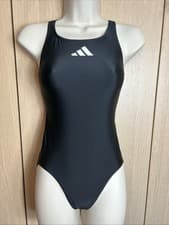 Image of Adidas Girl's 3 Bar Solid Small Logo Swimsuit HR7477- Black/White 7-8 years