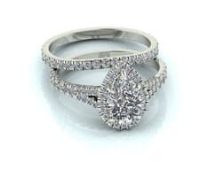 Image of Bridal Set 3.35 TCW Pear Cut Moissanite Engagement Ring 14K White Gold Plated
