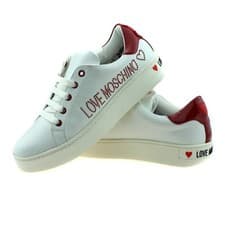 Image of Love Moschino Women’s White Sneakers Red Heart Side Branding 3cm Platform