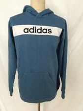 Image of Adidas Colorblock Hoodie Fleece Sweatshirt Boys 15-16yrs Blue/White BNWT