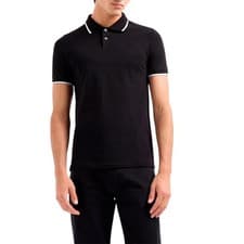 Image of Armani Exchange Mens Polo Shirts Pique Cotton Polo T Shirts Black Tipped Top