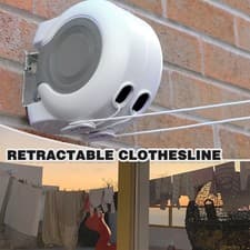 Image of 30m Retractable Clothes Reel Double Washing Line Wall Mounted Outdoor Laundry UK