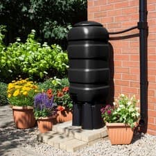Image of 100L Black Water Butt Kit Stand Tap Diverter Space Saving Garden Water Container