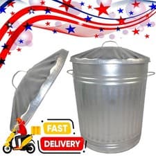 Image of Heavy Duty 90 Litre Strong Galvanized Rubbish Waste Kitchen Dustbin With Lids