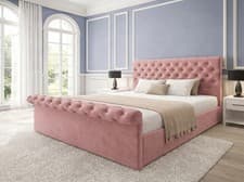 Image of Modern Upholstered Bed Frame Plush Velvet Headboard Bedroom Furniture All Colour