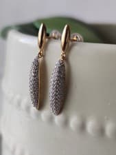 Image of Gold Plated Sterling Silver Pave Cubic Zircon Drop Earrings Modern Jewelry