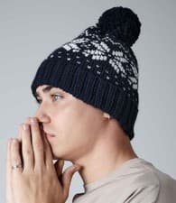 Image of Beechfield Fair Isle Snowstar Beanie Cuffed Design Pom Pom Casual Winter Fashion