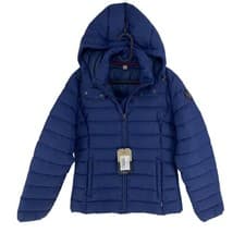 Image of NAPAPIJRI Women Navy Blue Padded Hooded Quilted Jacket Coat Size M