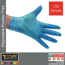 Image of Click 2000 Vinyl Disposable Powder Free Gloves Blue Ambidextrous Synthetic PVC