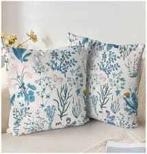 Image of 2x Wildflower Cushion Covers Boho Botanical Floral Pillow Case Blue 45x45cm Soft