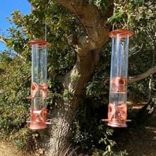 Image of 2 x Copper Style Hanging Bird Seed Feeder with 4 Feeding Ports Garden Wild Birds