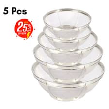 Image of 5x Stainless Steel Strainer Bowl Set Mesh Sieve Colander for Kitchen Cooking