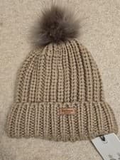 Image of Barbour Womens Saltburn Mink Brown Bobble Beanie Knitted Hat New With Tags