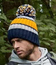 Image of Beechfield Hygge Striped Beanie Shearling Lining Heavyweight Ribbed Knit