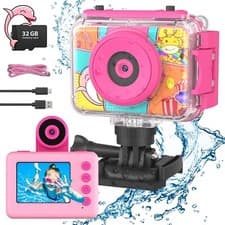 Image of Waterproof Camera For Kids Underwater 2.0” 1080P 180° SD 32G Photo Video