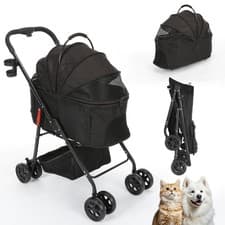 Image of Adjustable Pet Stroller Foldable Dog Cat Travel Pushchair with Reversible Xioykk