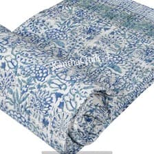 Image of Indian Handmade King Size Cotton Kantha Quilt Hand Block Blanket Bedspread Throw