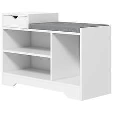 Image of HOMCOM Upholstered Entryway Shoe Bench with Storage Drawer Open Shelf White