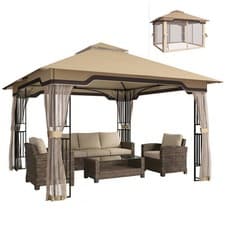 Image of Outsunny 3.3 x 3.3 m Garden Gazebo with Shelves, UPF50+ Permanent Gazebo