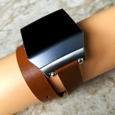 Image of Brown Double Wrap Soft Leather Band Strap Bracelet for Fitbit Ionic Smartwatch