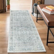 Image of Bloom Rugs Washable Non-Slip 2.5x7 ft Runner - Cream/Blue/Teal Traditional Medal
