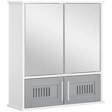 Image of kleankin Bathroom Mirror Cabinet Wall Mount Storage Unit Double Doors, Grey