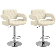 Image of HOMCOM Set of 2 Height Adjustable Barstool with Extra Large Seat, White