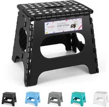 Image of HOUSE DAY Heavy Duty Plastic Step Stool, 11 Inch, Black - Foldable, Sturdy, Skid
