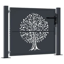 Image of Garden Gate Driveway Gate Fence Gate Fence Anthracite Steel Tree Design vidaXL