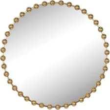 Image of Golden Beaded Bordered Frame Circular Wall Mirror With Metal Body 80 Cm Dia .