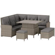Image of Corner Sofa 6-Piece Light Grey PE Rattan Galvanised Metal 123x55x84cm Cushns Set