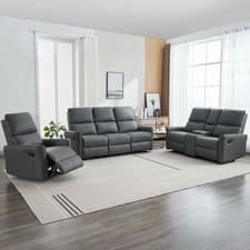 Image of MADRID 1+2+3 SEATER w CONSOLE MANUAL RECLINER AIR LEATHER SOFA SET