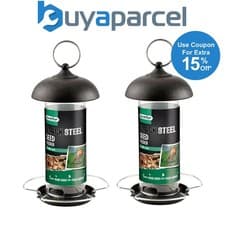 Image of 2 x Gardman Black Metal Steel Seed Wild Bird Hanging Garden Feeder A01172