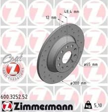 Image of 2x Brake disc solid 600.3252.52 ZIMMERMANN for VW AUDI SKODA SEAT
