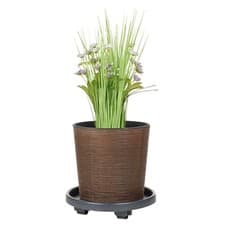 Image of Black Plastic Garden Flower Plant Pot Trolley Stand 4 Wheels Roller Caddy Holder