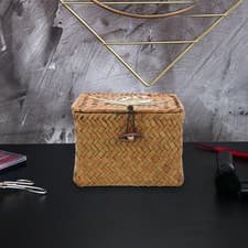 Image of Baskets with Lids Woven Storage Organizer Decorative for Organizing