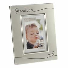 Image of GRANDSON BRUSHED SILVER PHOTO FRAME - 6X4 PORTRAIT - With Hearts