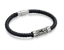 Image of Fred Bennett Bracelet B4725 Black Plaited Leather Bracelet with Steel Section