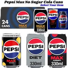 Image of Pepsi Max No Sugar Cola Cans Vegan Vegetarian LOW CALORIE Refreshing Soft Drink