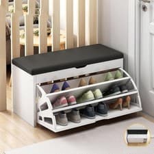 Image of Shoe Rack Bench Shoe Storage Bench ,Cushion Shoe Rack W/ Cover Wooden Cupboard