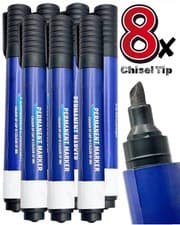 Image of 8 Pack Black Permanent Markers Quick Drying Marker Chisel Tip Pen School Thick
